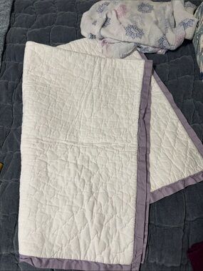 Pottery Barn Kids White and Lavender Trim Crib Quilt